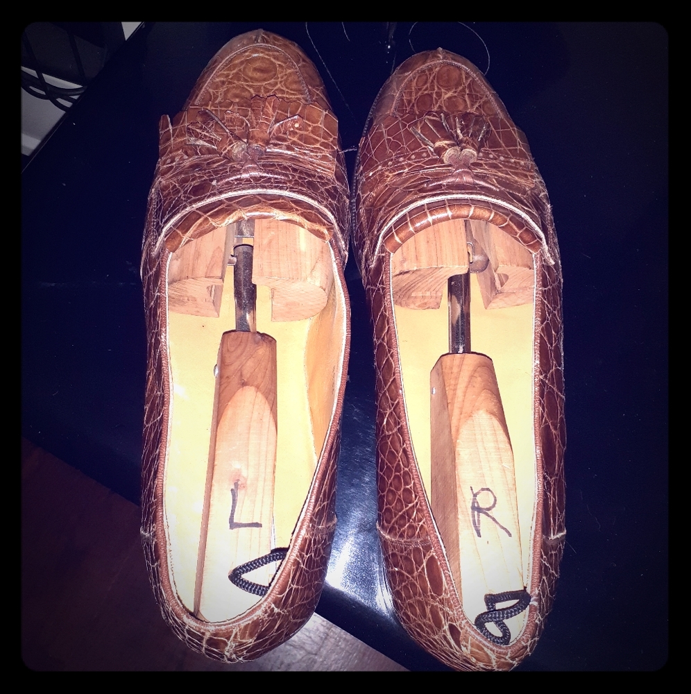 Mezlan Platinum Genuine Crocodile Tassle Loafers